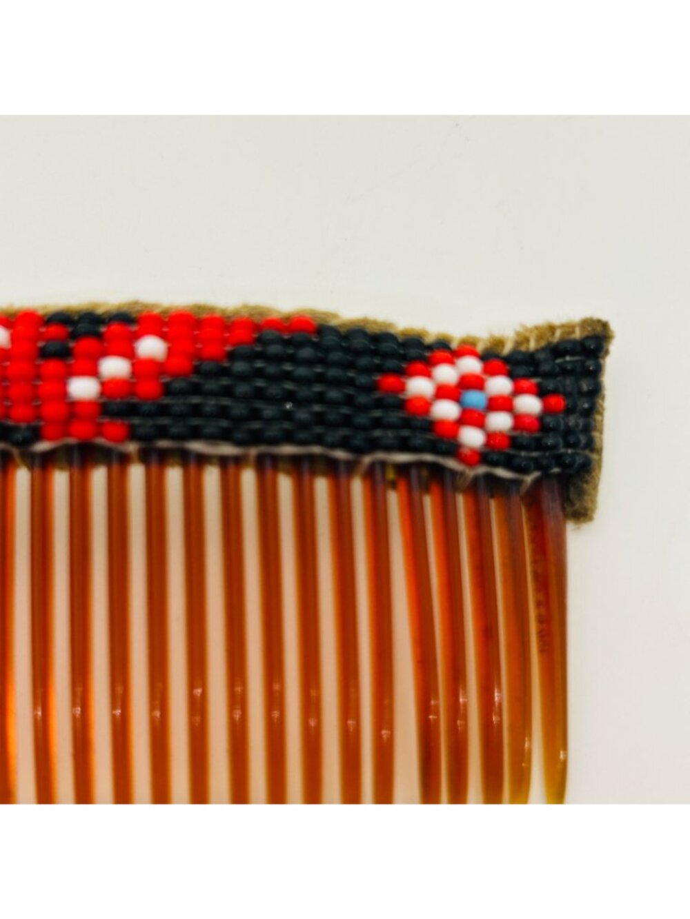 Handmade Southwestern Beaded Hair Comb Seed Bead Loomed Black Red White Vintage - Picture 5 of 13